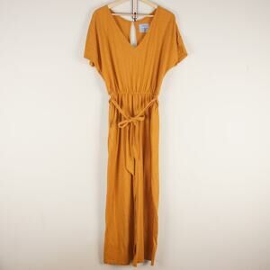 Tonle Yellow Soft Tola Orange Tie Waist Jump Suit Womens Sz M